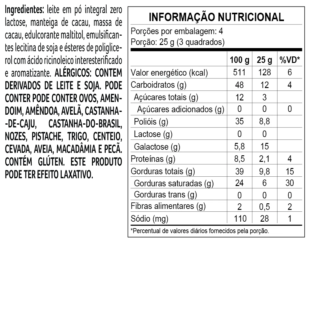 Tablete laCreme Zero Adição de Açúcar 100g - foto 2