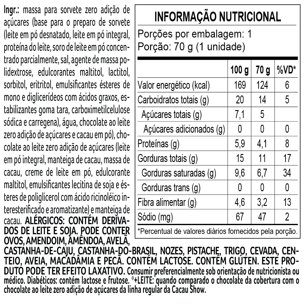 Sorvete laCreme Zero Adição de Açúcar ao Leite 70g - foto 2
