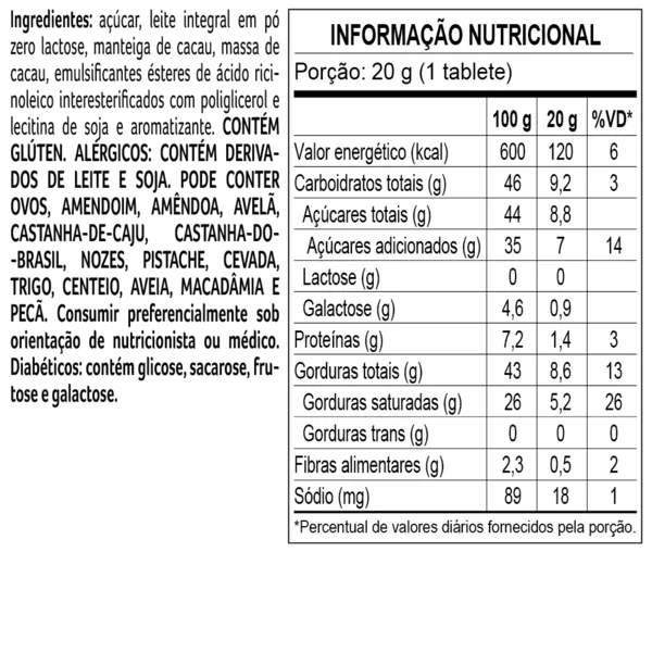 Tablete Bless Zero Lactose ao Leite 20g - foto 2