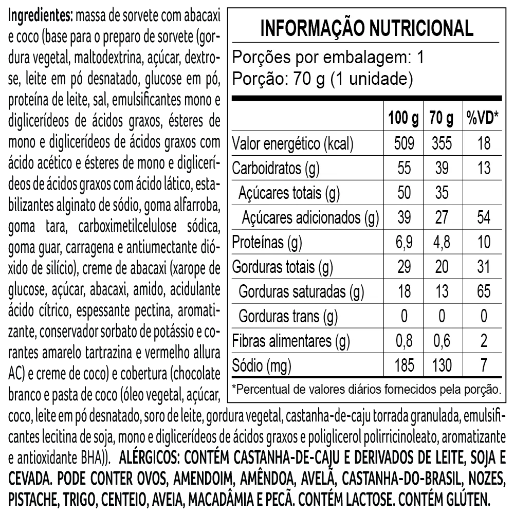 Sorvete Bob Esponja Abacaxi e Coco 70g - foto 2