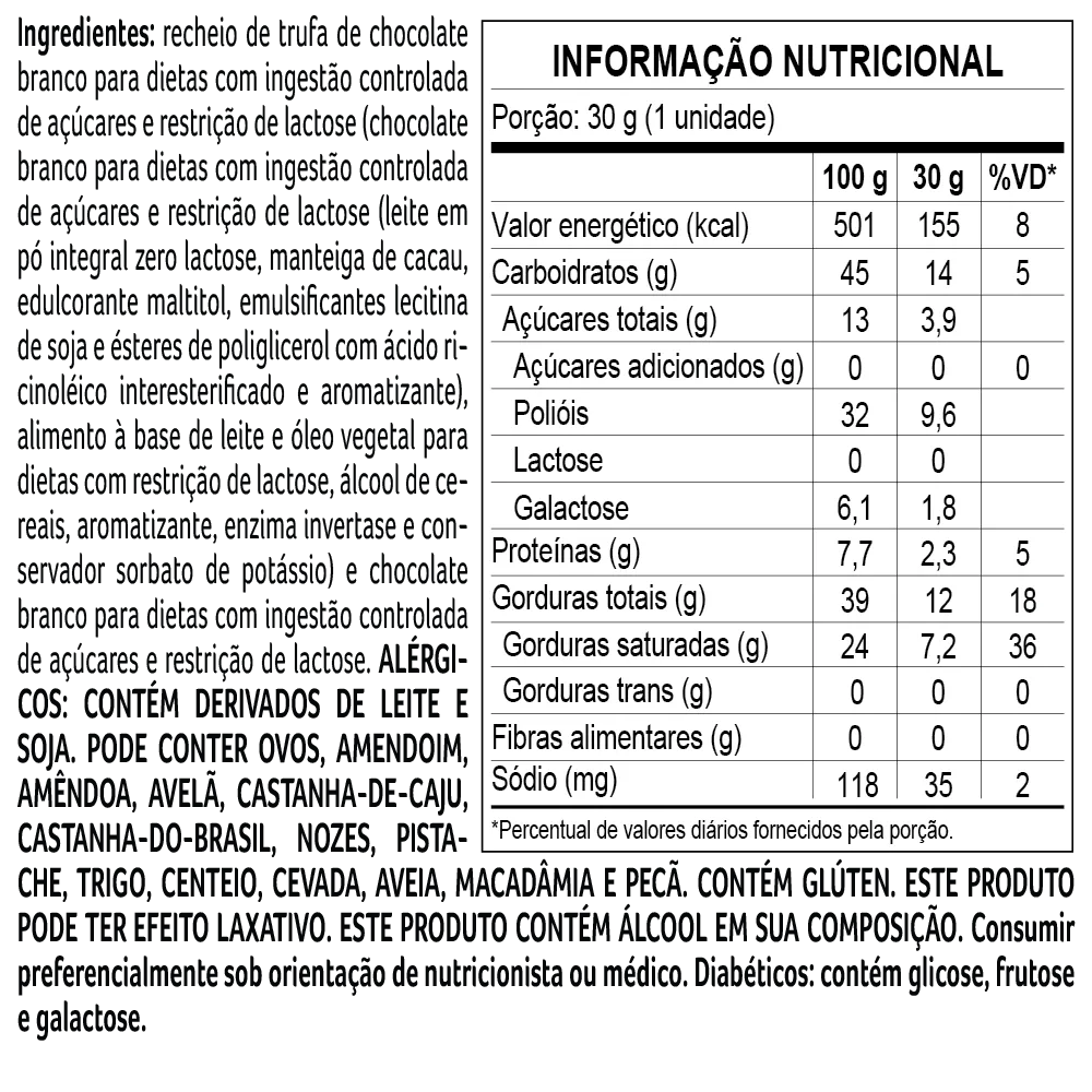 Trufa Bless Zero Açúcar e Zero Lactose de Chocolate Branco 30g - foto 2