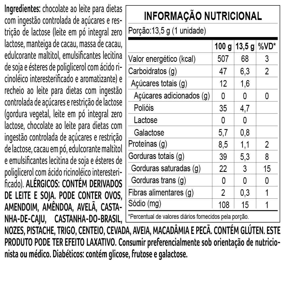 Bombom Bless Zero Açúcar e Zero Lactose de Chocolate ao Leite 13,5g - foto 2